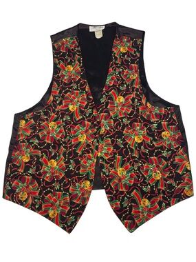 Vtg Blondies Adult OS Holiday Vest Christmas Bow Bells Printed Cosplay Party USA